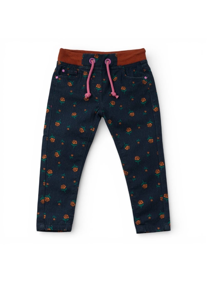 MARWAN Girls All Over Print Twill Long Pants with Elastic Waist and Drawstring - Image 1